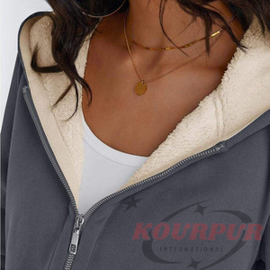 Sudadera con capucha para mujer, de color sólido, de algodón, tejida, de manga larga con cremallera, para otoño. - Product Image 5