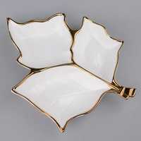 Plateau en céramique décoratif de qualité supérieure avec motif de feuilles et bord doré, plateau de service multi-compartiments, plat de service pour fêtes et mariages
