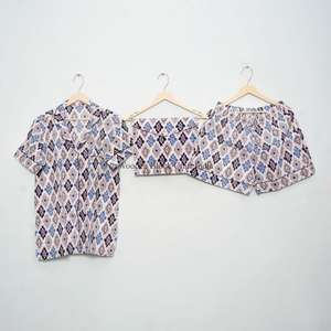 Conjunto de Pijama Corto 100% Algodón Puro, Elegante y Clásico, Estampado a Mano, con Bolsillos, Suave y Transpirable, Ideal para Vacaciones de Verano - Product Image 1