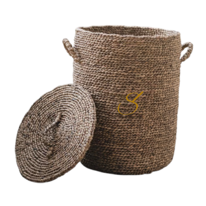 Panier à linge avec couvercle IKAT en jacinthe d'eau (3 tailles) - Product Image 1