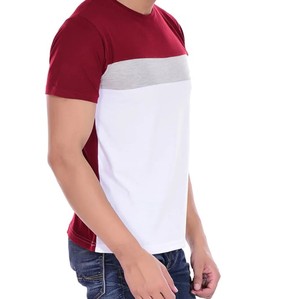 T-shirt à manches courtes pour homme, col rond, coupe classique, décontracté, tricoté, avec bordure contrastante, blanc, rouge, gris, design uni, OEM ODM - Product Image 3