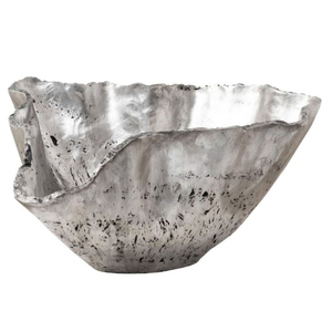 Bol de service moderne pour fruits, élégant, en aluminium moulé argenté, idéal pour servir des collations - Product Image 1