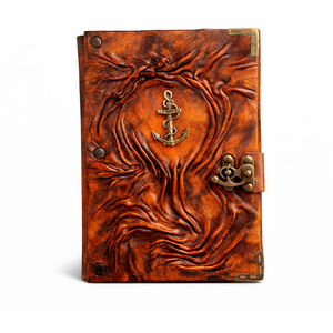 Journal en cuir fait main avec ancre - Carnet de bord nautique vintage et carnet de croquis vierge avec ancre intégrée et papier à bords festonnés - Product Image 3