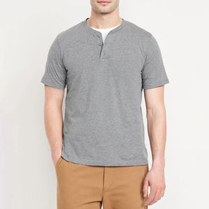 T-shirt Henley pour homme, manches courtes, coton, décontracté, vêtements d'été, fabrication sur mesure OEM, t-shirts à boutons, fabricant en gros, haute qualité - Product Image 3