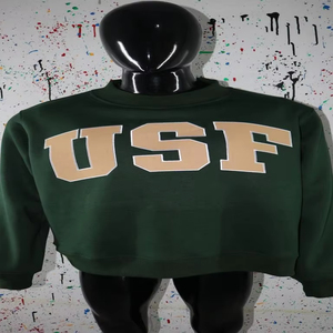 USF DARK GREEN <b>Mock</b> <b>Neck</b> Sweatshirt 100% SAND Applique Embroidery wide <b>neck</b> Sweatshirt Finer Threads - Product Image 1