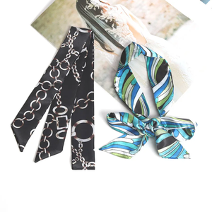 Print Leopard Twill <b>Flowers</b> Scarf Design Women Skinny Bag Scarves Hair Band Neck Silk Scarf 100x4cm Ladies Foulard Hair <b>Headband</b> - Product Image 3