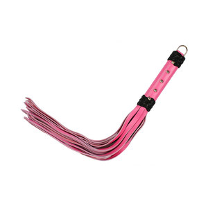 <b>Pink</b> Leather Whip With Black <b>Braided</b> Handle And Metal Ring - Product Image 1