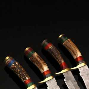 Couteaux de chasse Skinner en acier Damas de qualité supérieure, faits main et personnalisés, 4 pouces, avec manche en bois de cerf - Best-seller - Product Image 4