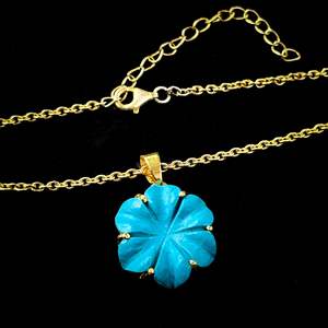 Collier avec pendentif en forme de fleur bleue turquoise, pierre précieuse sculptée, pour femmes, cadeau d'anniversaire, bijoux à la mode, vente en gros - Product Image 4