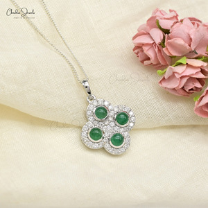 Trendy Clover <b>Pendant</b> Handcrafted in 14K <b>Solid</b> White <b>Gold</b> 1.25CTW Emerald Gemstone Diamond Halo <b>Pendant</b> Fine Jewelry Wholesale - Product Image 4