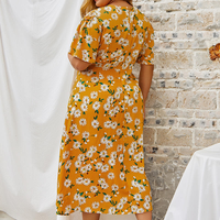 Robe d'été décontractée bohème pour femmes grandes tailles, imprimé floral, en mousseline de soie, col en V, manches bouffantes, taille empire, coupe trapèze, longueur genou
