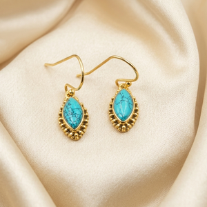 Pure <b>925</b> Sterling <b>Silver</b> Turquoise Drop <b>Earrings</b> Rose Gold & Yellow Gold Plated Handmade Vintage Jewelry Gift for Women Mom - Product Image 5