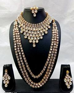 Elegant Bollywood Style Combo <b>Set</b> Long Mala Choker Necklace Maang Tikka Earrings <b>Gold</b> Plated White Zircon Wedding <b>Set</b> - Product Image 2
