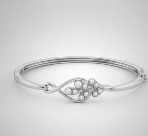 <b>Silver</b> Pearl Diamond Rhodium Plated <b>Bangle</b> <b>Bracelet</b> Open Cuff Jewelry for Unisex Gift Wear - Product Image 1