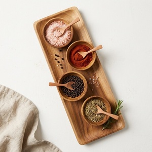 Ensemble de service en bois de teck artisanal au design moderne, plateau à condiments écologique avec petits bols et cuillères pour les collations et les sauces, meilleur prix - Product Image 4