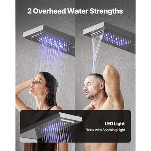 53 Brushed Stainless Steel <b>Shower</b> Column 5 Function Tower System Rainfall Waterfall <b>Shower</b> Head LED Fau-<b>Shower</b> Room <b>Accessories</b> - Product Image 5