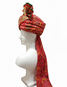 Safa Marwari Tradicional Hecha a Mano para Novios, Eventos Culturales y Festivales, Pagdi Rojo Rajasthani Real con Bandhani (55cm) - Product Image 3