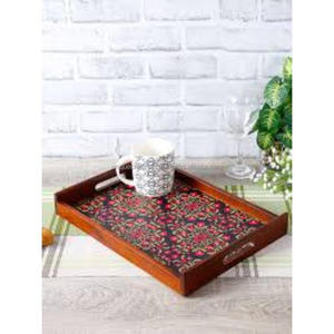 Premium Handcrafted Modern Wood Rectangle <b>Tray</b> Geometric Unique <b>Plant</b> Enamel Work Serving Table Decor Ramadan Craft India - Product Image 5