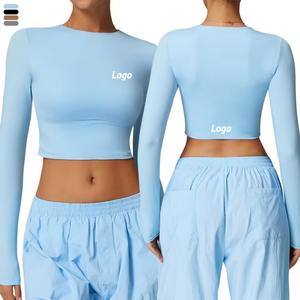 Top Corto de Punto Acanalado con Cuello Alto para Mujer, Venta al por Mayor, Manga Larga, Top Corto de Verano para Gimnasio y Yoga - Product Image 5