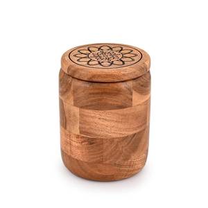 NEHA ENTERPRISES Handcrafted Eco-Friendly Wooden Square <b>Spice</b> <b>Jar</b> Floral Lid Design Airtight Food Storage Container Traditional - Product Image 1