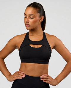 Sujetador deportivo de yoga sin costuras Timelywears para mujer, negro, con diseño recortado, soporte medio, color sólido - Product Image 2