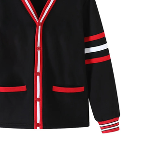 Cardigan unisexe décontracté en chenille noire à col en V, en laine/cachemire, avec lettres grecques brodées, bordure côtelée et confortable - Product Image 5