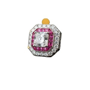 Anillo Octogonal de Moissanita con Halo de Zafiro Rosa y Piedra Central Cuadrada, Joyería de Regalo - Product Image 1