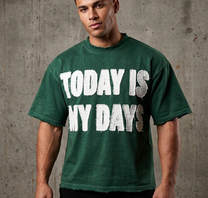 T-shirt à manches courtes brodé effet vieilli pour homme – Style décontracté streetwear - Product Image 1