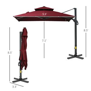 Ombrellone da Giardino Girevole a 360° Rosso Vino, 3m di Diametro con Struttura in Alluminio - Product Image 3