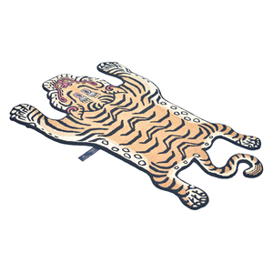 Handmade Himalayan <b>Tibetan</b> <b>Tiger</b> Pelt Shape Area <b>Rug</b> Antique Folk Art Animal Silhouette Tufted Floor Carpet - Product Image 2