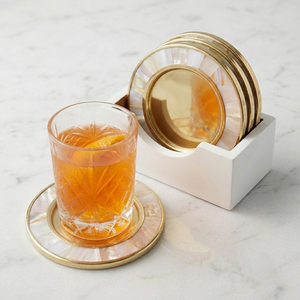 Juego de posavasos de lujo de nácar con soporte de borde dorado |   Posavasos Hechos a Mano con Incrustaciones de Conchas para Decoración del Hogar y Regalos - Product Image 1