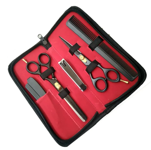Kit de ciseaux à effiler de qualité supérieure couleur argent 6 pièces, magnifiques kits de barbier avec étui en cuir à fermeture éclair - Product Image 2