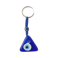 Porte-clés triangle en verre bleu et fer, amulette œil protecteur, charmes œil de Nazar faits à la main, taille personnalisable, marque Jaunty