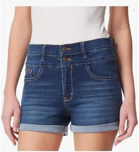 Shorts en jean délavé Y2K vintage imperméables taille haute coupe droite pour femme, couleur unie, style décontracté d'été avec poches - Product Image 1