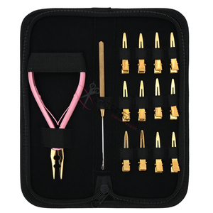 Kit d'outils pour extensions capillaires avec pince à sertir micro-anneaux et nano-anneaux 5-en-2, outil à crochet Microlink, pinces de sectionnement et petite trousse - Product Image 6