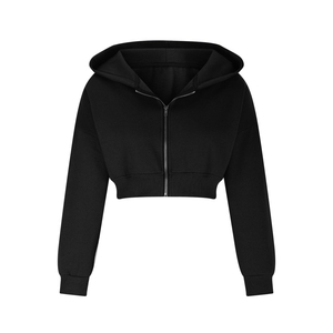 Women's <b>Cropped</b> <b>Hoodie</b> <b>Zip</b>-<b>Up</b> Sweatshirt Full Sleeve Solid Color Knitted Cotton Oversized Autumn Wear - Product Image 5