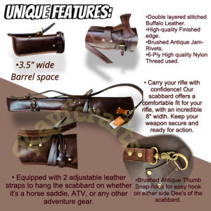 Étui fourreau vintage en cuir pleine fleur véritable de 34 pouces pour armes à feu à levier parfait pour les accessoires de chasse - Product Image 4