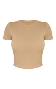 Women's <b>Khaki</b> Slim Fit Breathable Crop <b>Top</b> Short Sleeve Gym Workout Casual Wear Spandex/Polyester - Product Image 6