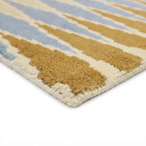 DECORDEC Tapis géométrique épais en laine tuftée à la main, antidérapant, écologique, personnalisé, coloris ivoire, marron, bleu, moutarde, style Ikat, pour hôtel et villa - Product Image 6