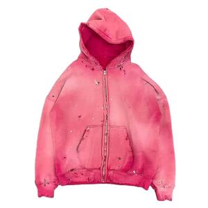 Sudadera con capucha extragrande con cremallera, 100% algodón, efecto desgastado por el sol, personalizada, tendencia 2026 - Product Image 1