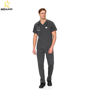 ชุดสครับสำหรับผู้ชาย - เสื้อสครับคอวีและกางเกงขายาวทรงตรงพร้อมกระเป๋า 11 ช่อง - Product Image 1