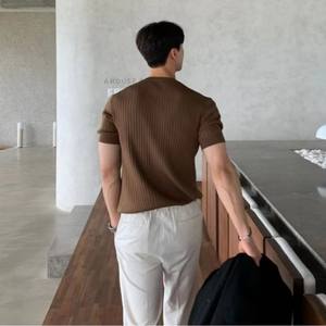 Camiseta de Manga Corta para Hombre, Ajustada, de Verano, de Mezcla de Algodón y Acrílico, Estilo Casual, Talla Grande, Transpirable, con Tejido Acanalado, de Fábrica OEM - Product Image 2
