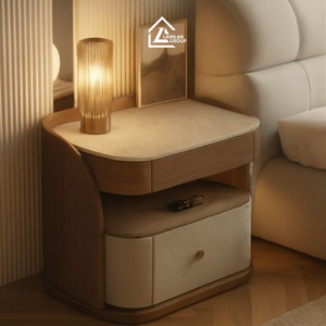 Modern Wooden <b>Bedside</b> <b>Table</b> with Drawer | Rounded Edge Nightstand | Japandi Style Bedroom Furniture - Product Image 3