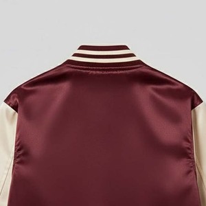 Blouson Bomber Homme en Satin Bordeaux Style Universitaire Color Block à Manches Longues, Col Montant et Boutons Pression – Style Urbain Tendance - Product Image 6