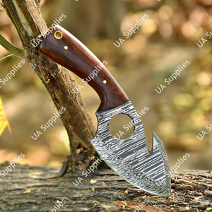 Cuchillo de hoja fija con orificio para el dedo, de acero Damasco, con gancho para tripas, para caza, camping, EDC, táctico, de supervivencia, mango de palisandro, OEM/ODM - Product Image 5