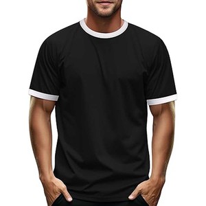 T-shirt uni pour homme avec col contrastant, manches courtes, décontracté, à porter au quotidien - Product Image 3