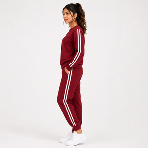 Womens Burgundy Solid Printed Front Tracksuit Set Custom <b>Gym</b> Activewear Sportswear Jogger <b>Sweatshirt</b> Polyester/Cotton Jersey - Product Image 3