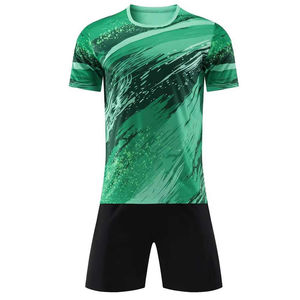 Conjunto de Camiseta de Fútbol con Cuello en V para Hombre, Impresión Digital, Degradado Verde, Sin Mangas, Pantalones Cortos con Cintura Elástica que Absorben la Humedad, 100% Poliéster - Product Image 1