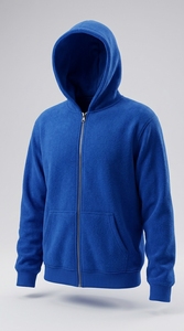 Sweat-shirt à capuche zippé en polaire bleu pour homme, coupe ample, décontracté, pour l'hiver, 100% coton, uni - Product Image 3
