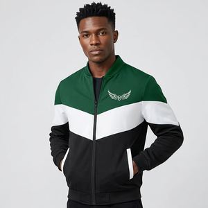 <b>Men's</b> Color Blocking <b>Jacket</b> Green <b>White</b> Black Stand Collar Zipper Sporty Style Autumn Wear - Product Image 3